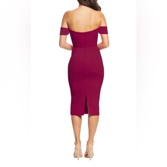 NWT DRESS THE POPULATION Bailey Magenta Wine Off Shoulder Midi Dress Size XS - Picture 3 of 9